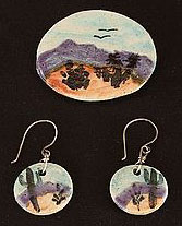 Landscape dangle earrings, pin